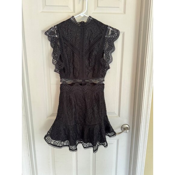 Hello Molly Black Lace Mini Dress Ruffle Cut Out Flutter Sleeves LBD NEW 2 Date - Picture 12 of 12